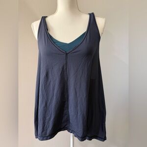 Lulu Navy Layered V-Neck Tank Top with attached Teal (non-padded) bra